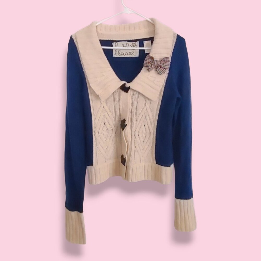 Anthropologie Field of Flowers Scottie dog bow color block retro cardigan S